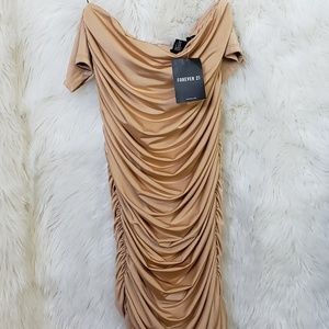 Beige Ruched Mini Dress